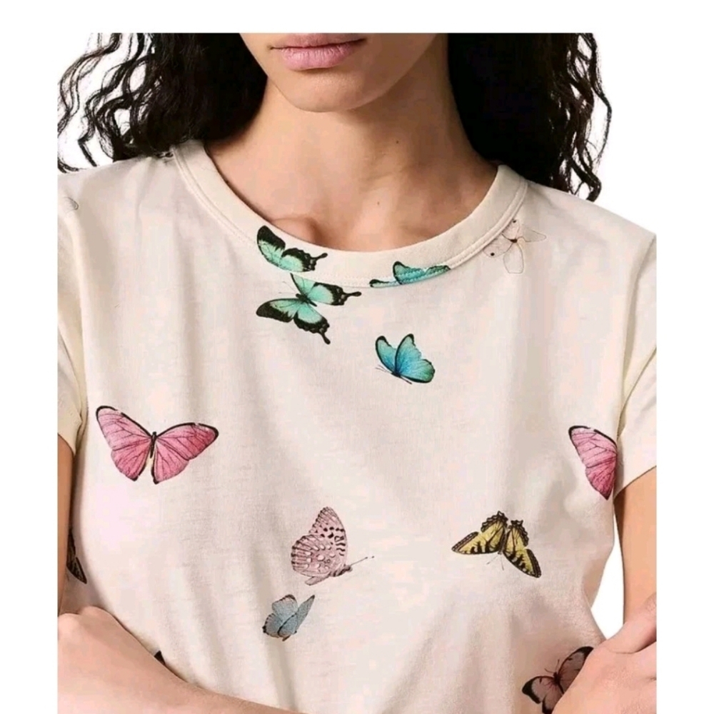 Rag & Bone All Over Ozzy Butterfly Tee Ivory and Blue Tee - Picture 2 of 10